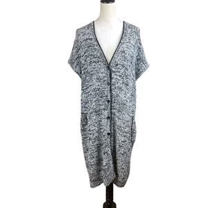 Worth New York Black & White Chunky Knit Cotton Blend Button Up Duster Cardigan
